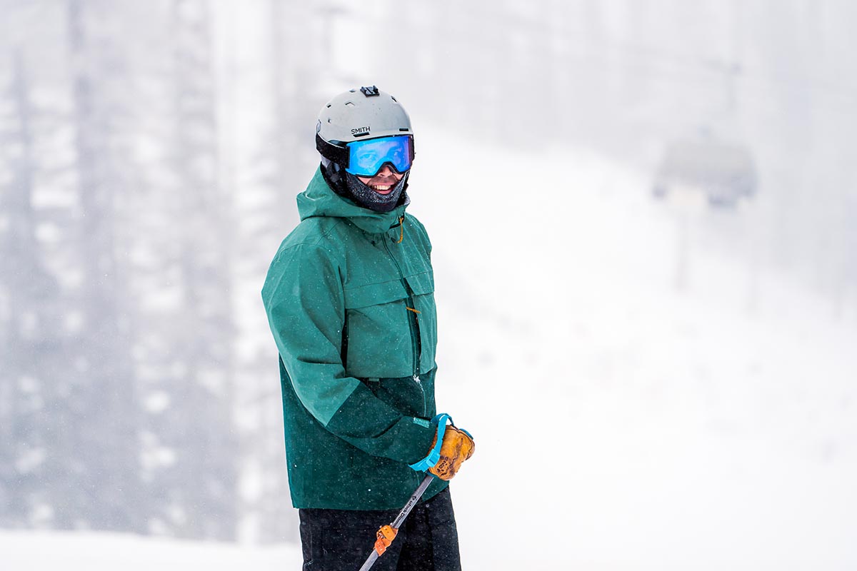 Volcomsalo Store -Volcomsalo Store Ski Jackets wearing REI First Chair in storm